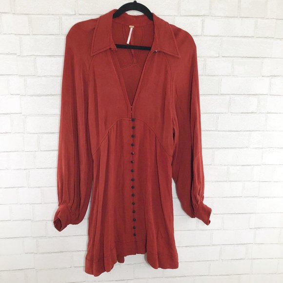 Free People Dresses & Skirts - Free People Rust Button Front Boho Dress, Size XS
